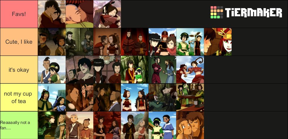 tenzibi's tweet photo. Was inspired by oomf to make an atla ship tierlist... https://t.co/KbKXZCsgrF