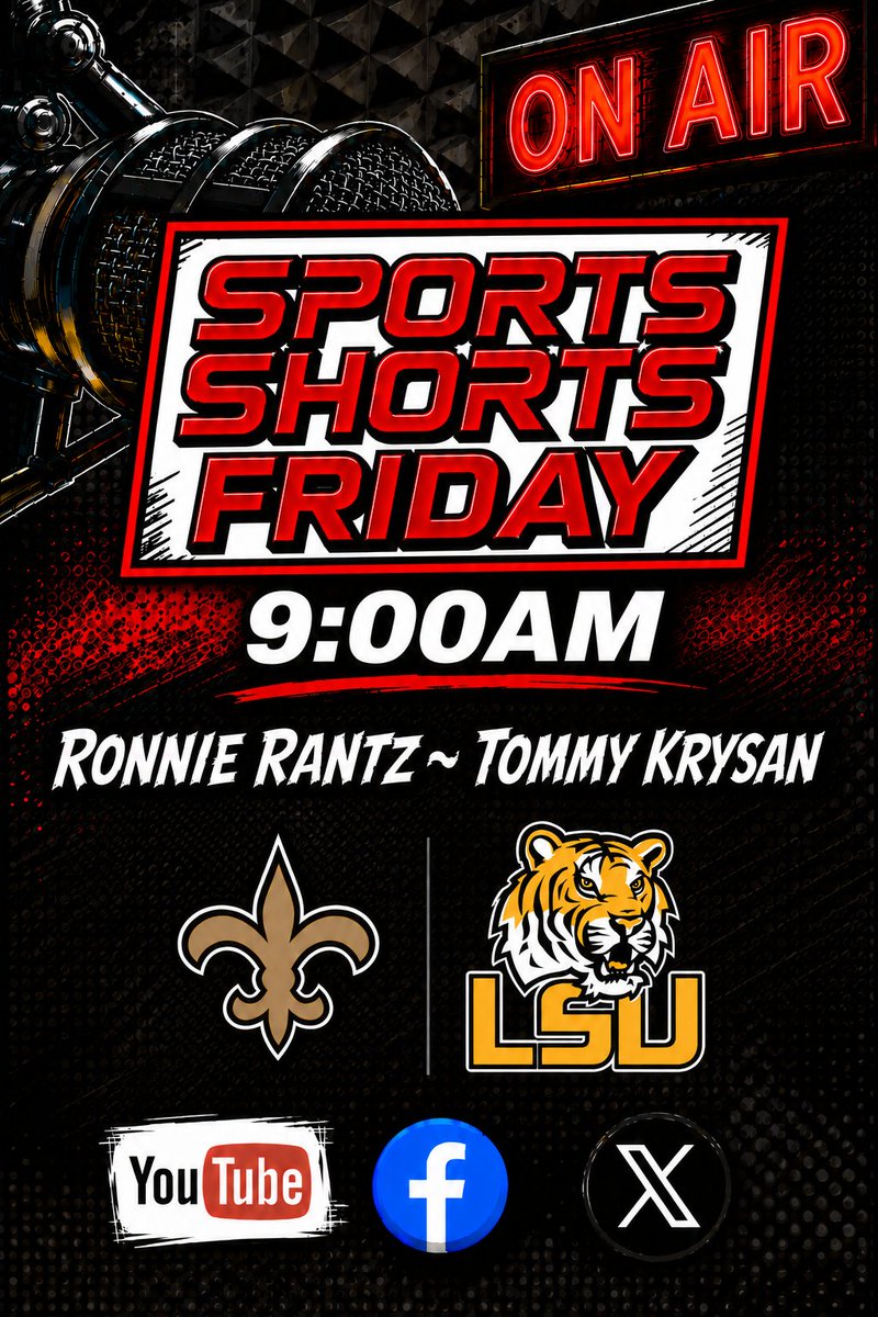 tommykrysan's tweet photo. Join us Friday morning!  @Sports_Shorts  @tramonte_s @Saints @LSUfootball @TCLBaseball https://t.co/Sp22J1dLNd
