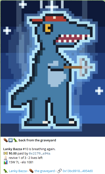fightingfefers's tweet photo. Lanky Bazza has been revided using the 1 x early mint revival perk the person earned by buying in early $FIGHT $FEFER https://t.co/Esn4zxAzyb