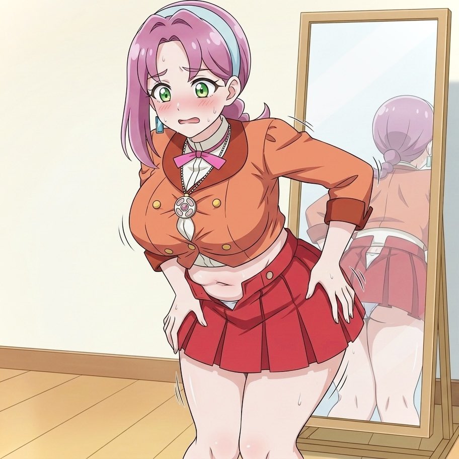 FusaPandora's tweet photo. 昔の服を着てみるもサイズが合わない人 https://t.co/jwxchlFg96