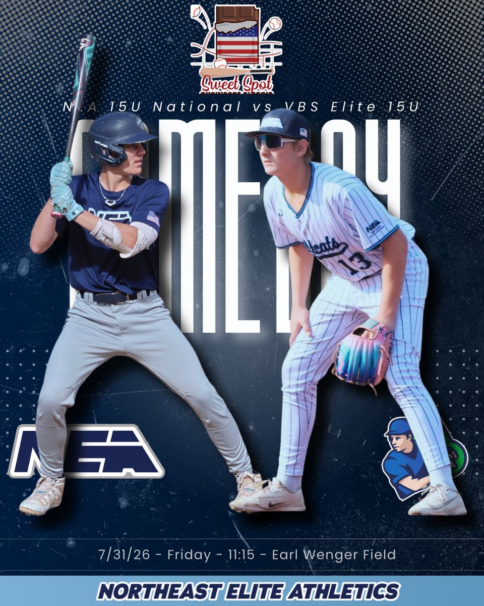 NEAWILDCATS's tweet photo. 15U National takes the field tomorrow for game two of the Sweet Spot Classic!

📍 Fredricksburg, PA
🗓️ 7/31/2026
⏰ 11:15 AM
🆚 VBS Elite 15U https://t.co/DiWRyPDQJQ