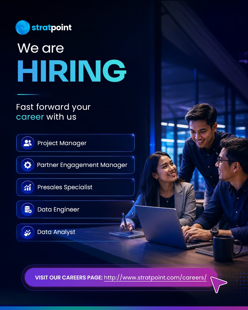 stratpoint's tweet photo. Looking for your next big career move? This could be it.

Stratpoint Technologies is hiring experienced professionals to help shape the future of digital transformation.

Accelerate your career now: https://t.co/m8tN0eBi5v 🚀 https://t.co/FI51uKISZ8