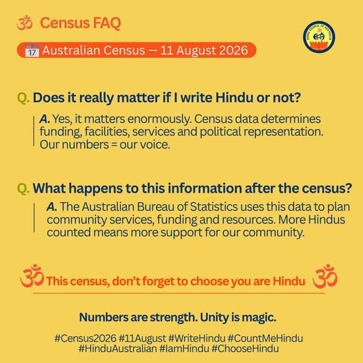 HinduCouncilAu's tweet photo. https://t.co/ME02r9bkPI #Census2026 #11August #WriteHindu #HinduAustralian #IamHindu #ChooseHindu #tamil #telugu #hindi #gujju #Sindhi #marathi #marwadi #mallu #kannada #bengali #assamese #rajasthani #konkani #odia #punjabi #kashmiri #manipuri #himachali #Tripura #Arunachal https://t.co/Ewprf6T7GD