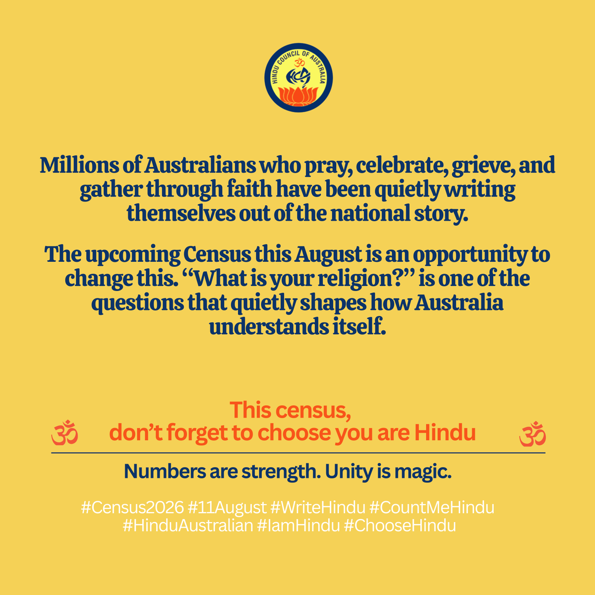 HinduCouncilAu's tweet photo. https://t.co/ME02r9bkPI #Census2026 #11August #WriteHindu #HinduAustralian #IamHindu #ChooseHindu #tamil #telugu #hindi #gujju #Sindhi #marathi #marwadi #mallu #kannada #bengali #assamese #rajasthani #konkani #odia #punjabi #kashmiri #manipuri #himachali #Tripura #Arunachal https://t.co/Ewprf6T7GD