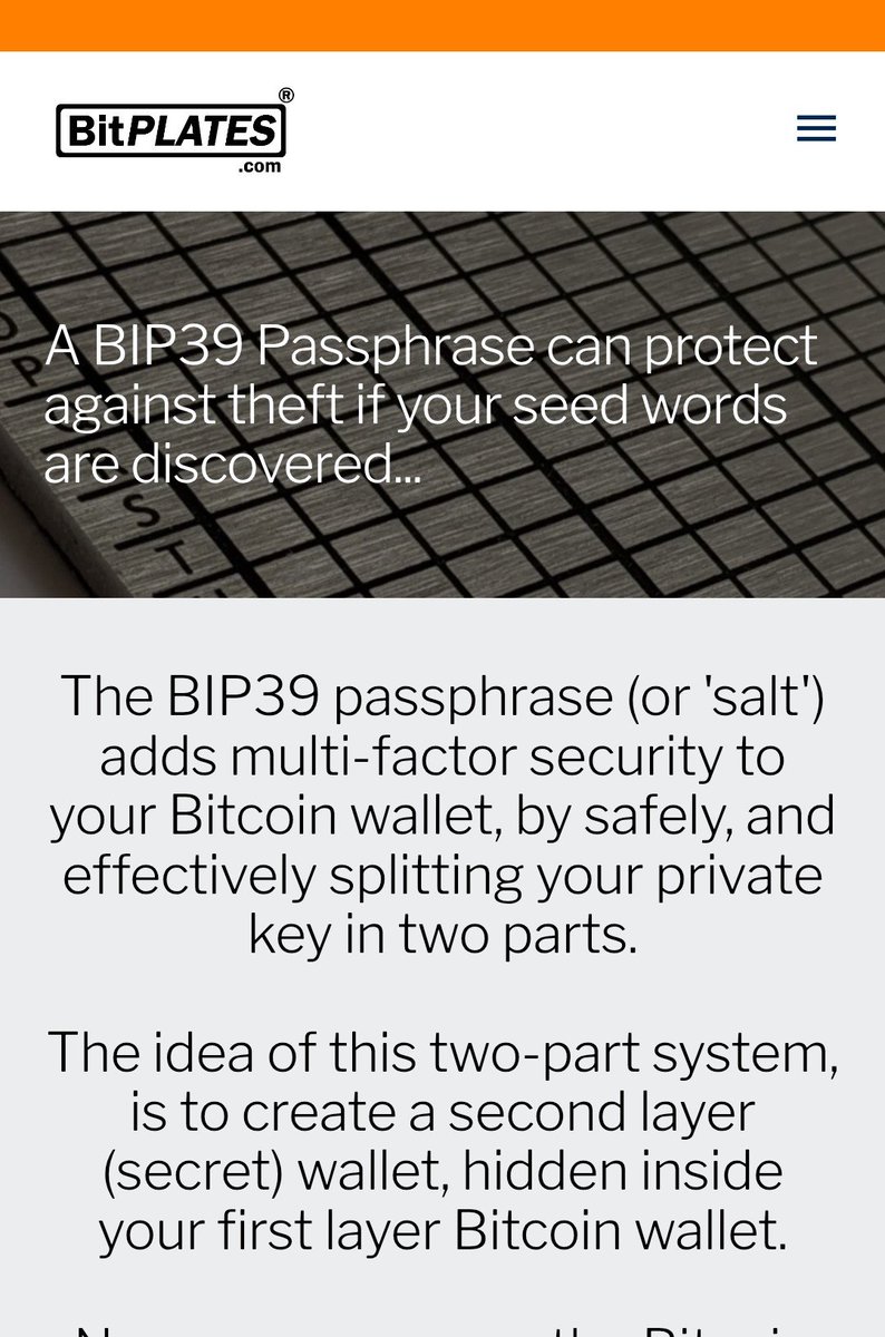 BitPLATES's tweet photo. URGENT: Add a 2nd layer of security to your #Bitcoin seed words if you haven't already!

The easiest way to do this is to create a strong passphrase (NOT the same as a password) as shown on our website:

https://t.co/jFCDkPQLyO https://t.co/VFM5PArGmY