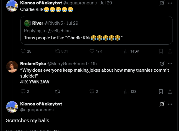 MerryGoneRound's tweet photo. oof. blocked by an agp tranny that thinks murder is okay. guess they dont know what it actually is since they always 41% instead of dying any other way https://t.co/LClifen8Sj