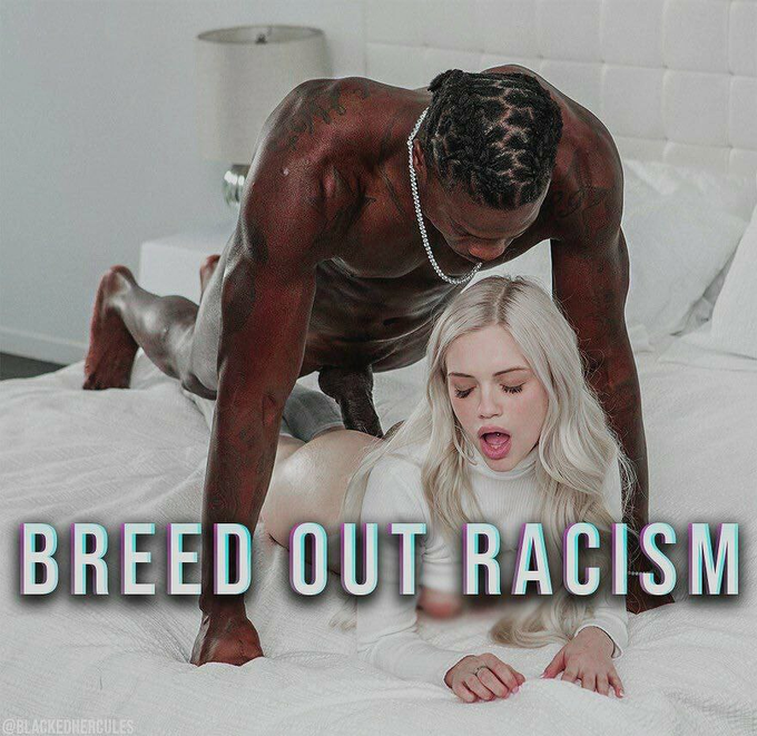 TheBlackChvrch's tweet photo. Racism needs to be "fucked" out of people with brute force. Racism is one of the most serious problems of our culture, so it must be fought accordingly: it must be "fucked" out of white women, and it must be beaten out of white men with blows to the testicles https://t.co/Xw3lFP9BI3