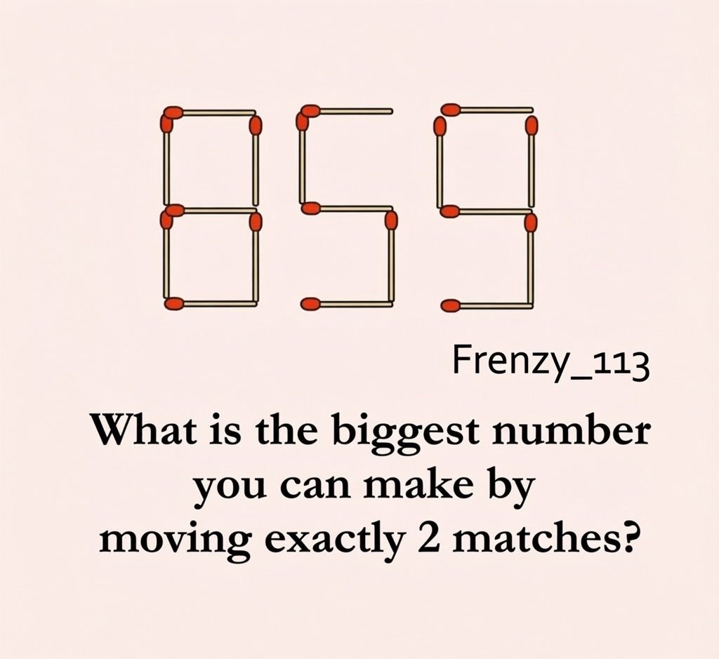 _Z136's tweet photo. What is the biggest number you can make 🤓

Moving exactly 2 matches? 💪 https://t.co/AnXx8M1knO