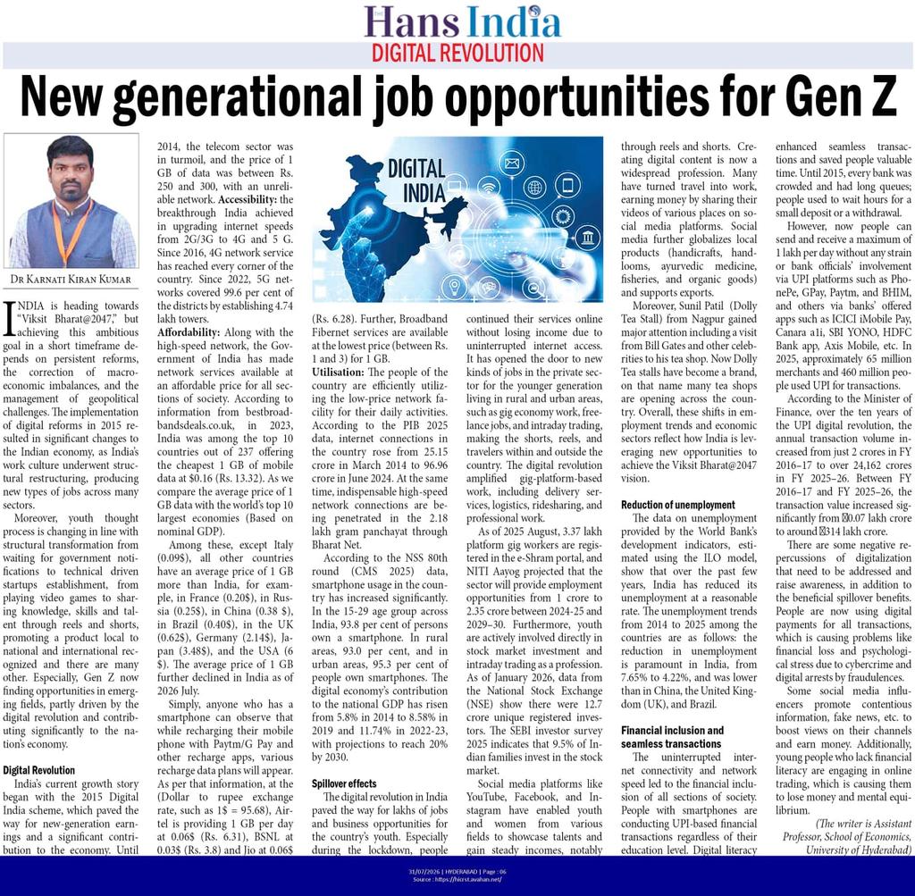 KumarHcu's tweet photo. Happy to Share Opinion Article Published in Hans India English News Paper.https://t.co/Ls0VcoDM1w. @Uoheco https://t.co/0oU47ZIUcO