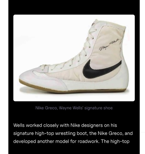 Seth_Duckworth's tweet photo. Nike is re-releasing the "Wayne Wells" signature wrestling shoe. Wells grew up in Oklahoma City and wrestled for OU. He was an NCAA and 1972 Olympic Champion. He was the first-ever Nike-endorsed athlete in any sport with a shoe deal. https://t.co/Yoa7B9SLrA