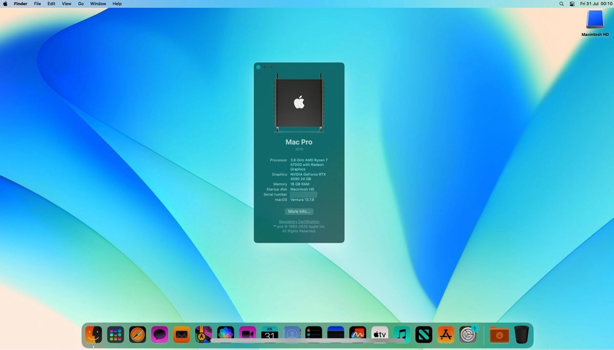 invertreaver's tweet photo. macOS Ventura on a Radeon HD 4350 https://t.co/XekCWiXJAw