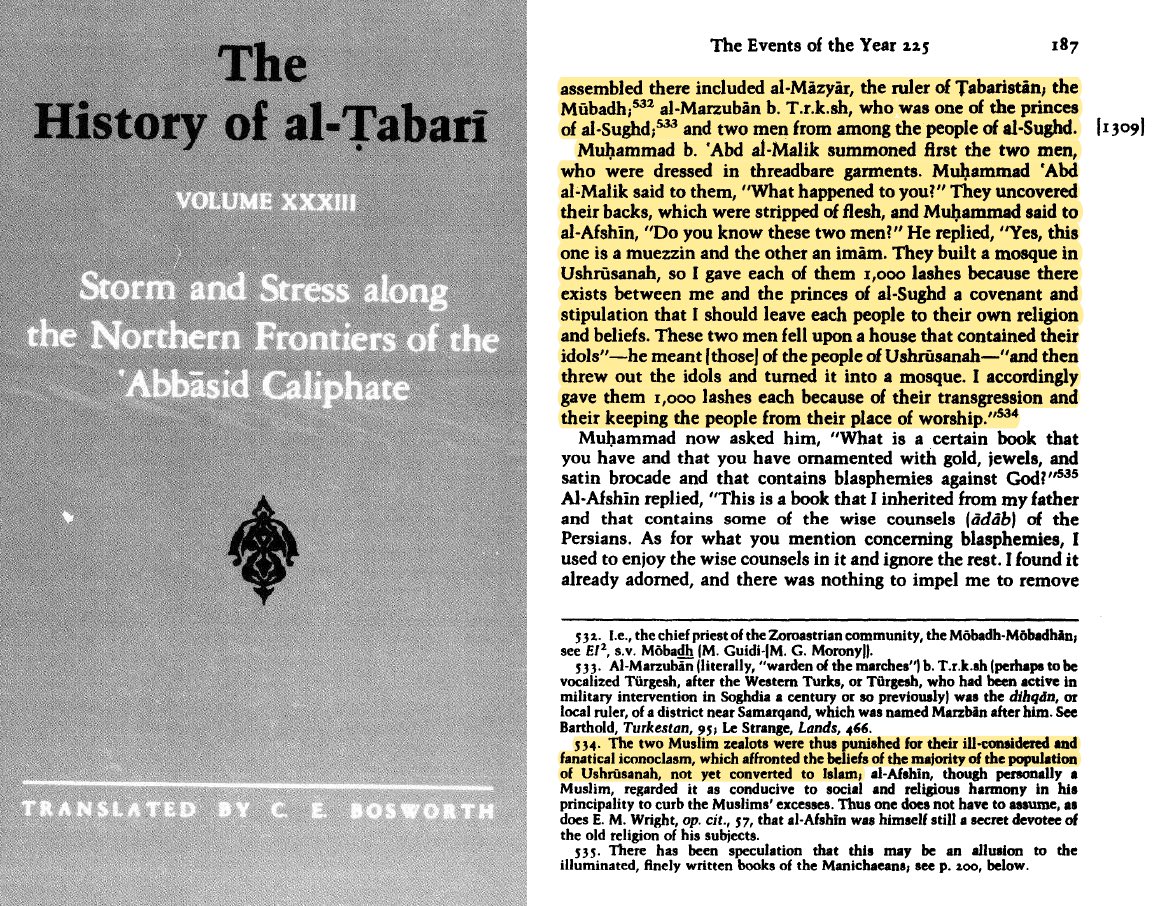 mls_kp's tweet photo. Two Muslims forcefully converted a Zoroastrian temple into a mosque, the Abbasid governor  (Al-Afshin) lashed one thousand lashes on each one of the people who converted it into a mosque, and returned the temple back to its people.

- The History of At-Tabari (33/187) https://t.co/2ReyAJNCqL