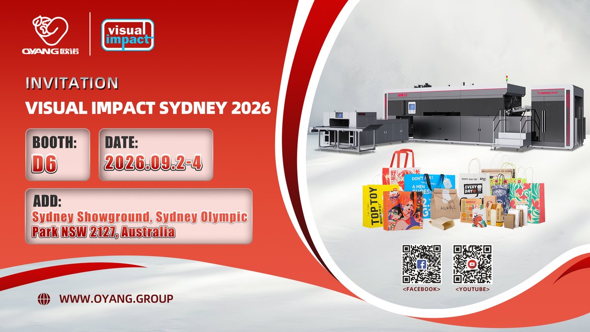 Oyang_group's tweet photo. OYANG @ Visual Impact Sydney 2026
Sep 2–4 | Booth D6, Hall 2A
Sydney Showground NSW 2127
Custom full intelligent bag-making solutionsDevices：Great 5.0 Luxury Paper Bag Machine450S Quick-change Shopping Bag MachineBlanking Die-cutterNon-woven Bag Machine
#VisualImpactSydney2026 https://t.co/HIzytcs8yX