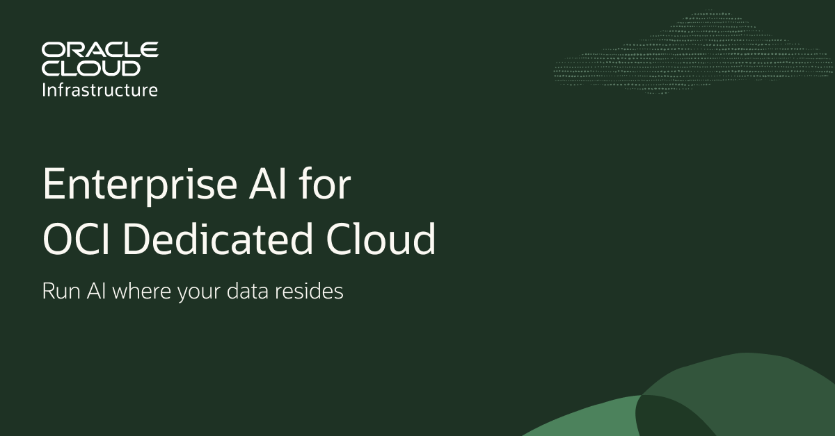aleyi_'s tweet photo. Enterprise AI is now available in OCI Dedicated Cloud. https://t.co/nvLjisA2tO

Bring locally hosted generative AI, flexible model choice, and enterprise grade AI infrastructure into dedicated environments so you can build, deploy, and scale AI with confidence. https://t.co/CgBwMlnmMx