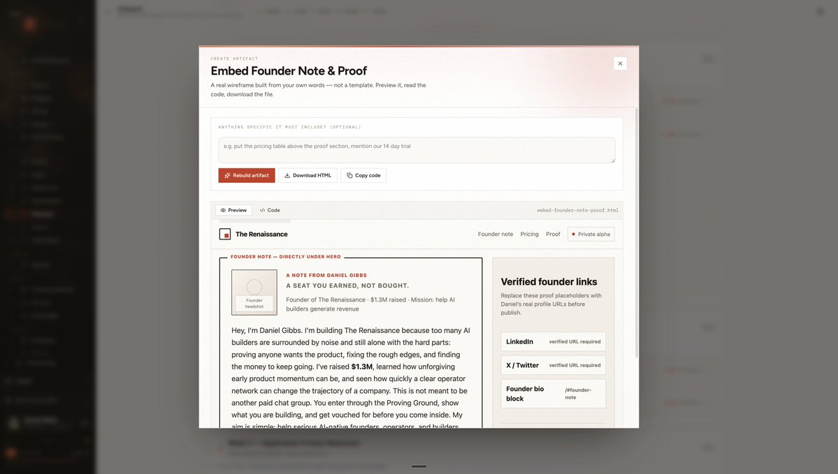 doja_dan's tweet photo. Ok so here are the results: Finished with 5 minutes to spare 🏁✅

--
tl;dr: I can now use any landing page to create a whole range of digital assets and high quality video explainers, extremely accurate to their value prop.
--

So I can now map out, plan, create, edit and iterate an entire generative explainer video for any feature or page or need inside of any business, or create the strategy and onboarding context that is required to create a bunch of digital assets that are needed to have better 'distribution'.

This should work for most styles you're thinking of, this one is kinda boring solid quality for AI.

This has all now been made available in a new page called Onboard for early access members. 

The context captured by the onboarding into @Renaissancefree can be used to scan your landing page first to tell you how to improve it. It even creates the wireframe code and preview of the exact artefact + can download the code or file for your project.

Once you're happy your landing page is up to scratch and passes the test, it is analysed for context in creating the deeper contextual briefs for all of these assets you need to create to get a buyer to understand what you have created and why they should buy it. 

You can whip up one of these up (for the like 15 assets you need) and start introducing them in conversations as easier explainers. You don't have to be Steven Spielberg to convey a quick message, and you can also add a lot of satire into it I bet.

One prompt is creating minutes worth of video, that can be instantly iterated upon. Explainers, How To's, Training Sessions, Internal Updates, Ads and Promos 😂

The hard part wasn't producing the video, it was capturing all of the accurate context about the business and the angle you're trying to speak into.

This is what we at doja are particularly good at and what we direct when we teach people how to build in @Renaissancefree .

I've attached the video that was generated that is explaining a page in our app where you can discuss posts across different social media and try and catch some early trends. Your X bookmarks are probably littered with gold and a consensus helps decides if its with pursuing.

That page / feature is quite a hard thing to try and convey to you over X in a a text post. I think the video at least makes you think about it more.

I'd go off on a series of next iterations like the voice being a bit slow, more images and motion graphics, and slightly less cringey language, and maybe a bit of satire. 

fyi - the video that has been generated hasn't had case studies prompted, these are fictional and just for show.