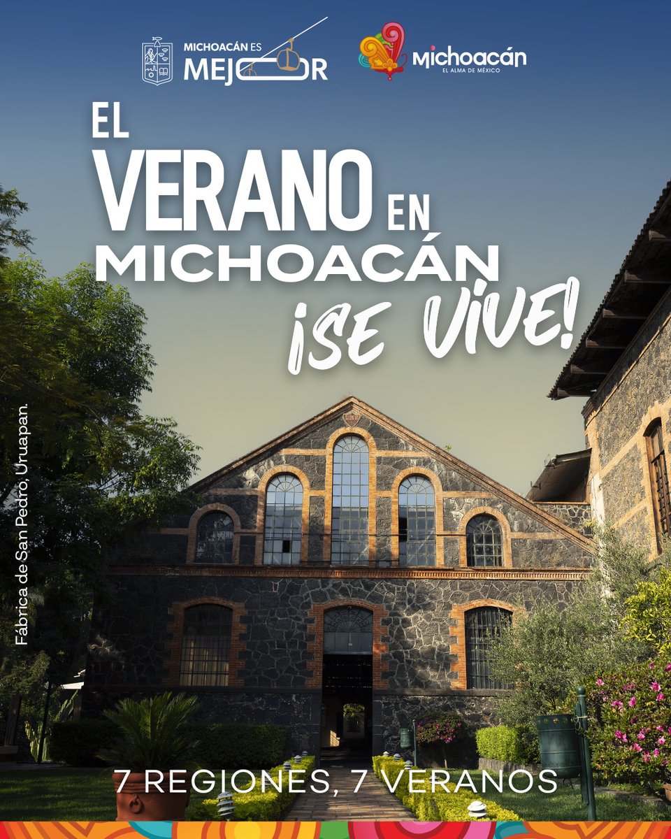 Michoacan's tweet photo. ☀️🌿 El verano en Michoacán se vive… en Uruapan.
Entre jardines, historia y rincones llenos de encanto, la Fábrica de San Pedro te espera para descubrir una región donde la cultura, la naturaleza y el arte se sienten en cada paso.
✨ 7 regiones, 7 veranos, muchas razones para venir.
Hospédate en los hoteles de #Michoacán #elAlmadeMéxico