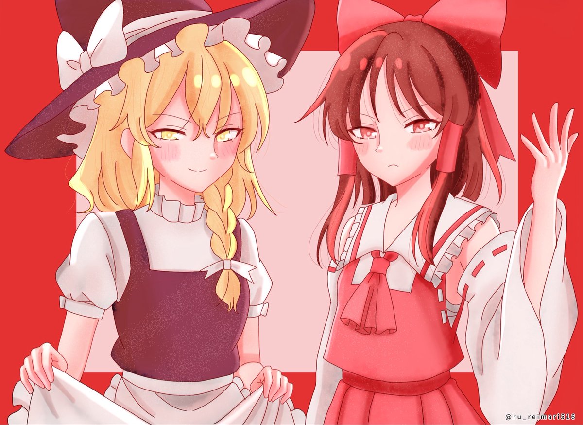 ru_reimari516's tweet photo. #今月描いた絵を晒そう 
レイマリと魔理沙 https://t.co/rzMCSO9hUQ