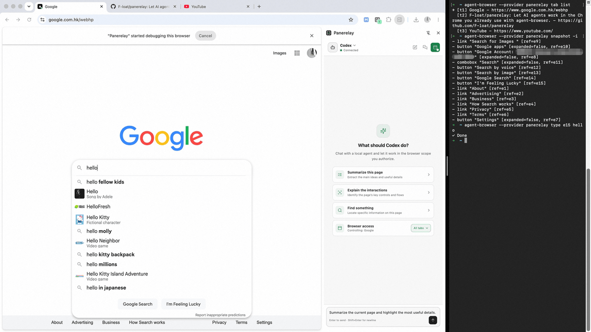 chaimaoyuan's tweet photo. Use agent-browser in the Chrome you already use.

Panerelay connects AI agents to tabs you explicitly authorize—reusing your current login state and page context.

No separate browser. No repeated logins. No stolen focus.

Open source: https://t.co/jDjM4nWcUf https://t.co/k3YAK8Xima