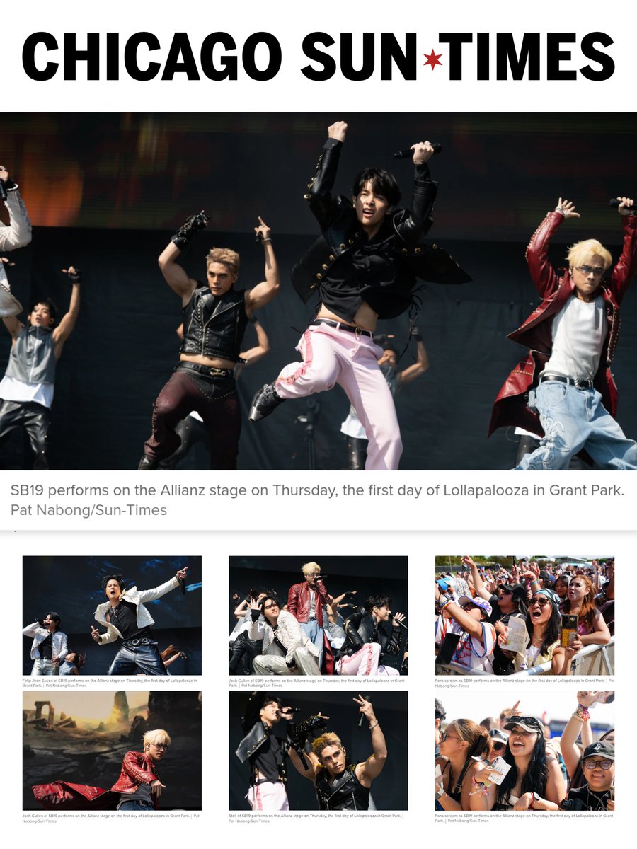 rrobotot's tweet photo. [Chicago Sun-Times 🇺🇸 - SB19 mention]

🍎 https://t.co/vM96p06O1u

- “Among the most highly coveted goods appeared to be merchandise from SB19, the first Filipino boy band to perform at the festival. Fans came ready to mark the occasion.”

@SB19Official #SB19
#SB19atLollapalooza https://t.co/5owJcHnLdb