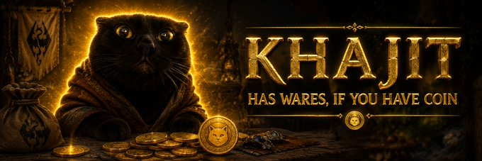 KazioNFA's tweet photo. this giga funny cat trend is going viral on TikTok with over 20mil views its a crossover between Skyrim's Khajit merchants and the internet's obsession with cats looking like tiny shopkeepers from the game.

viral vid 1: https://t.co/UY6PYXJXSA
viral vid 2: https://t.co/jQICbST7qv
there are many more, but these are the top atm. will sort us a community and pay dex as usual, this is so free $Khajit