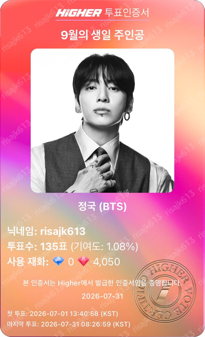 risa777risa777's tweet photo. ไปไบใชใฎใงใฎใชใฎใช็ใใ๐
ไธไฝใซใชใใพใใใใซ๐โจ
Your Voice,
Higher Your Bias
Higher ํฌํ ์๋ฃ!
#ํ์ด์ด #Higher #์ ๊ตญ(BTS) #ํฌํ์ธ์ฆ
๐ https://t.co/y4yRmLkaLe https://t.co/GI06ORQxDc