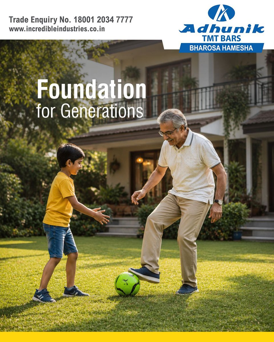 AdhunikI's tweet photo. A stronger future starts with a stronger foundation.
Choose Adhunik TMT Bars.
Because every generation deserves lasting strength.
.
.
.
#AdhunikTMTBars #BharosaHamesha #StrongFuture #FoundationFirst #TrustedConstruction #BuildingStrength #QualityTMT #SafeHomes https://t.co/anRiIyY127