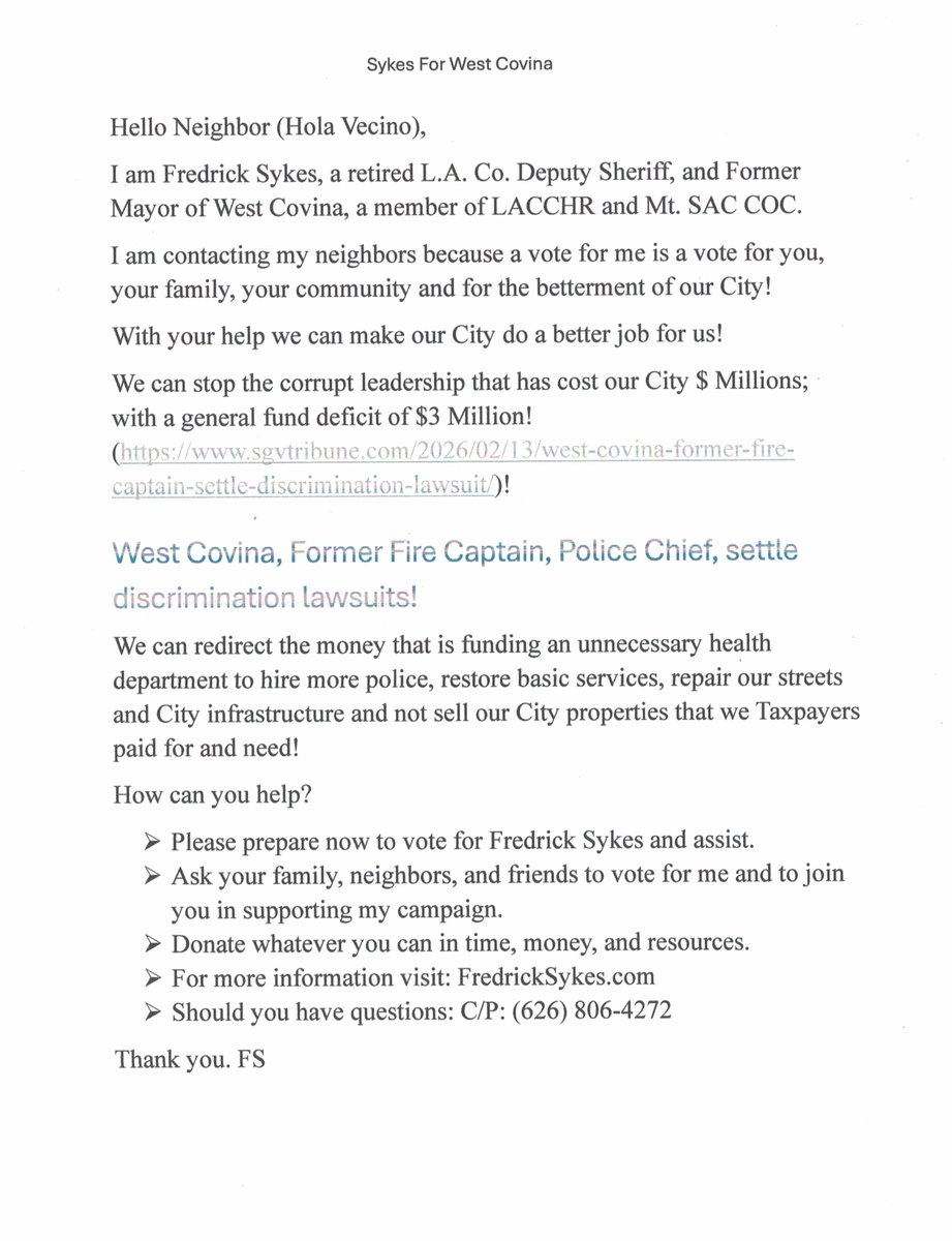 FredrickSykes's tweet photo. Participation Is Education! And your taxes help our government function. In 1923 West Covina was established by the residents as a City due to a threat that would have negatively impacted the community. A new threat requires that same community fight! FS 

https://t.co/PW8bxSKPOP https://t.co/O0GsnpO0UF