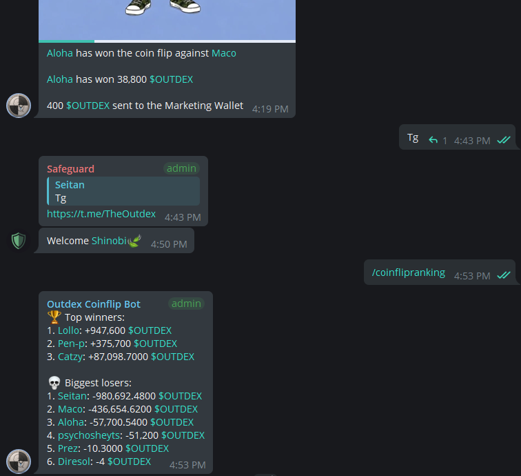 theoutdex's tweet photo. Come and try out our new coinflip game in the TG!
https://t.co/dOF0kskAeD https://t.co/HSirRwOxKh