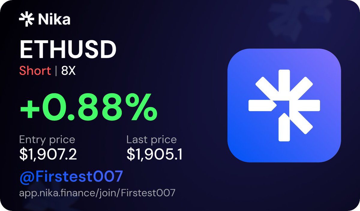 firstest007's tweet photo. Opened an 8x Short $ETH on @Nika_Finance at $1,907.2.

Price faced rejection at the resistance zone near $1,915–$1,920 and broke back below mid-level structure on the 1H chart. Looking for further downside momentum toward lower support levels! 📉👇

https://t.co/NtUhNNjl0N https://t.co/wifIgKqnhQ