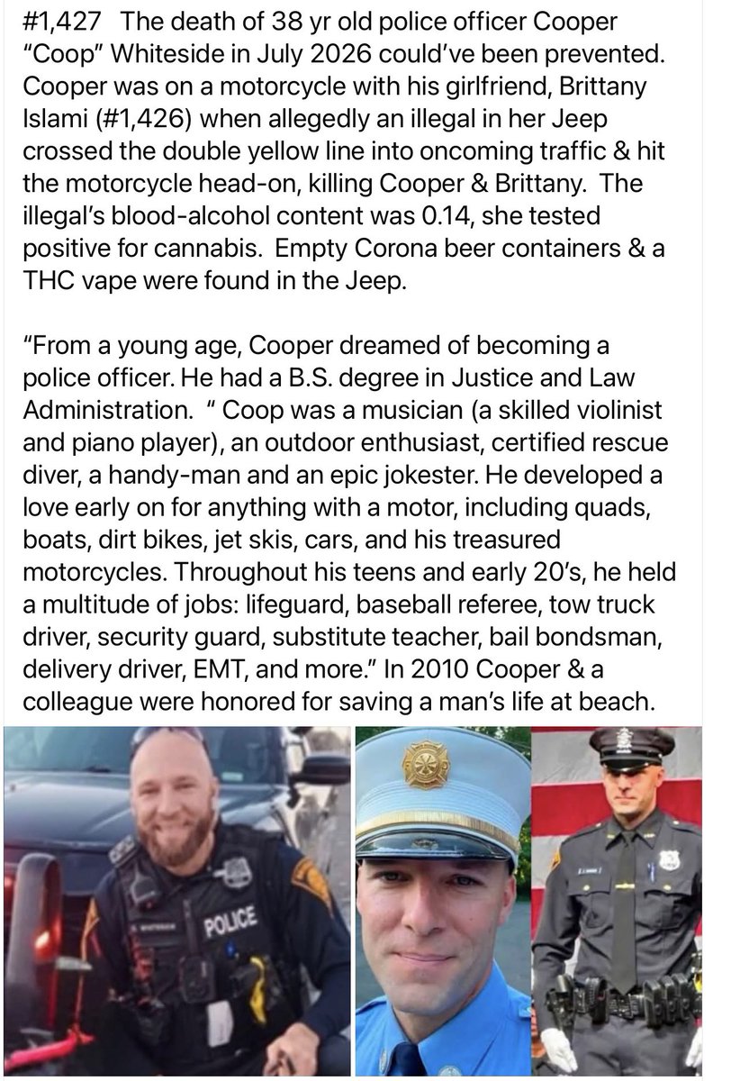 howmanyare2many's tweet photo. HOW MANY ARE TOO MANY?  
Press on the photos to read their stories

I have now posted 1,427 names of people killed or allegedly killed by an illegal 

@TomiLahren   Did you hear about Cooper & Islami’s preventable deaths?  Of course not, that’s why I do this.  MSM doesn’t report these deaths because they don’t want you to know about illegal immigrant crime.  IMO, that’s also why X hides this account.

Please repost so Islami & Cooper aren’t forgotten and inform people of their preventable deaths.

 I’m not selling anything, not monetizing this,  not writing a book, not making a documentary, etc.  There’s nothing in this for me.  I see what’s happening to our country & trying to do something about it.  

I post a photo of the victim so you can see that these preventable deaths happened to real people, to real children and families that had their lives taken from them by someone illegally in our country.