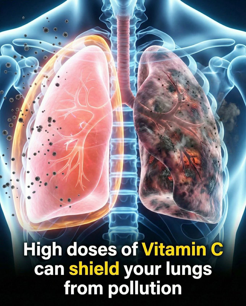 NextScience's tweet photo. 🚨 The Invisible Shield in Your Lungs… Is It Already Inside You?

Every day, you breathe in something you can’t see… smoke, dust, traffic fumes, and pollution that quietly enters your lungs without warning. But here’s where it gets surprising — inside your body, a simple vitamin may already be fighting back.
Vitamin C, found in oranges, lemons, and many fruits, acts like a tiny defender. It helps your body fight harmful particles called “free radicals” that pollution creates in your lungs. Some studies suggest it may reduce irritation and support healthier breathing when air quality is poor.

But here’s the twist… it is NOT a shield.
Even high doses of Vitamin C cannot block pollution from entering your lungs. It cannot cancel the damage from heavy smog or replace clean air. At best, it helps your body cope — quietly supporting your natural defenses while you are still exposed.

Source: National Institutes of Health, Office of Dietary Supplements. Vitamin C Fact Sheet for Health Professionals.