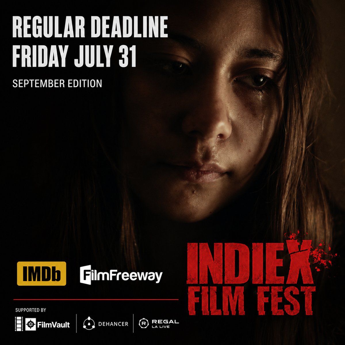 IndieXFest's tweet photo. Regular deadline this Friday, July 31.
Submissions https://t.co/xe0EeLRHMX
#IndieXFilmFest #FilmFestival #FilmFreeway #SubmitYourFilm #ShortFilm #IndependentFilm #IndieFilmmaker #Filmmakers #Screenwriter #ShortScript #Cinema #FestivalCircuit #InternationalFilmFestival #NowAccepting #CreativeCommunity #Storytelling