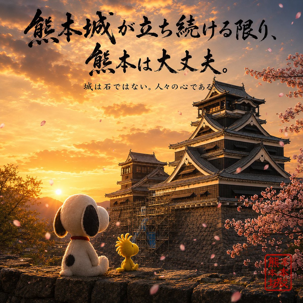 Snoopy198961's tweet photo. 🐶🏯 スヌーピーは知っています。熊本城はただのお城ではなく、熊本の人々の心そのものだということを。🌸 https://t.co/CuPDrSTcw5