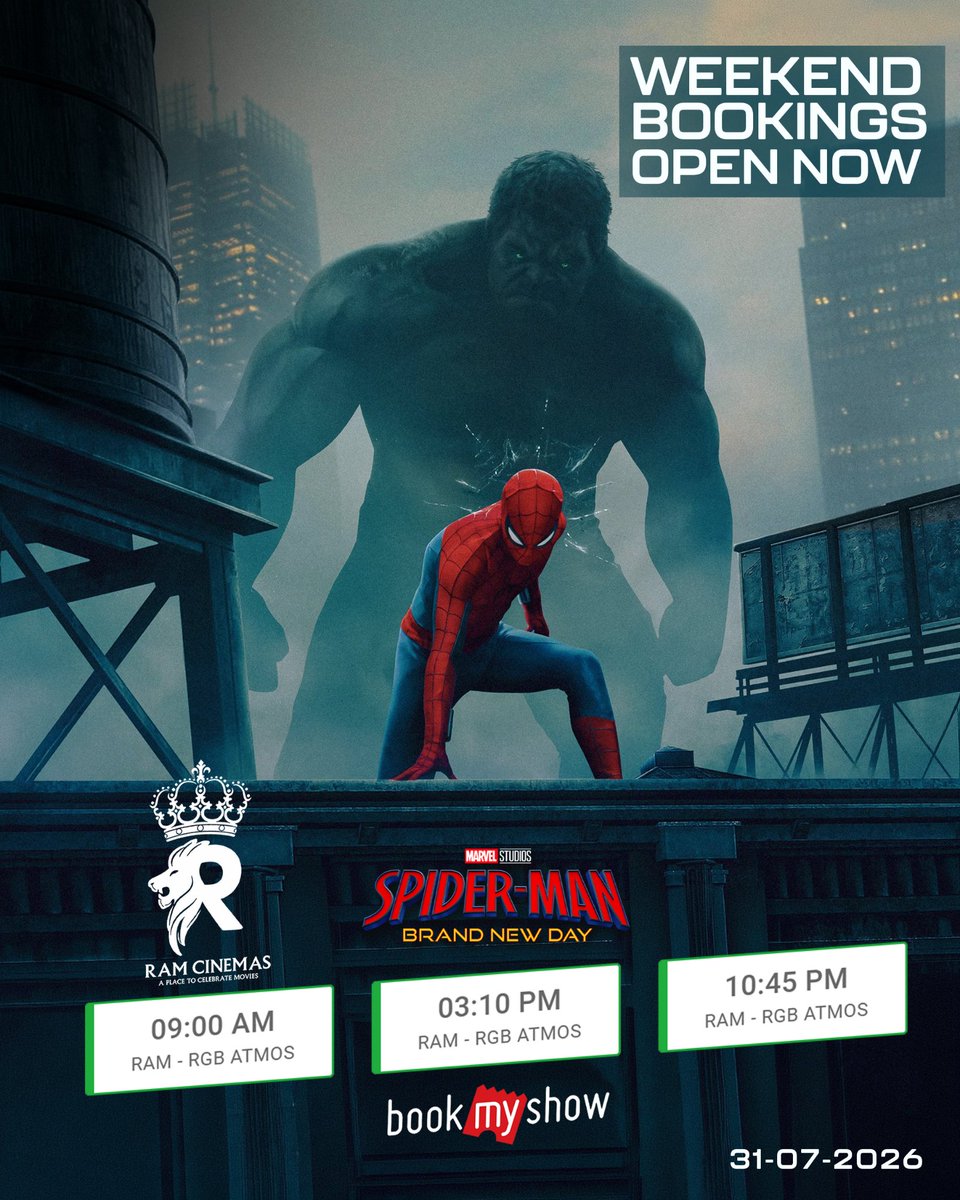 RamCinemas's tweet photo. Today (31 July) Show Timings for #SpidermanBrandNewDay in your #RamCinemas 
Book your Tickets now and Experience the fantastic 3D Spectacle in our RGB Laser https://t.co/FqBTU9khGF