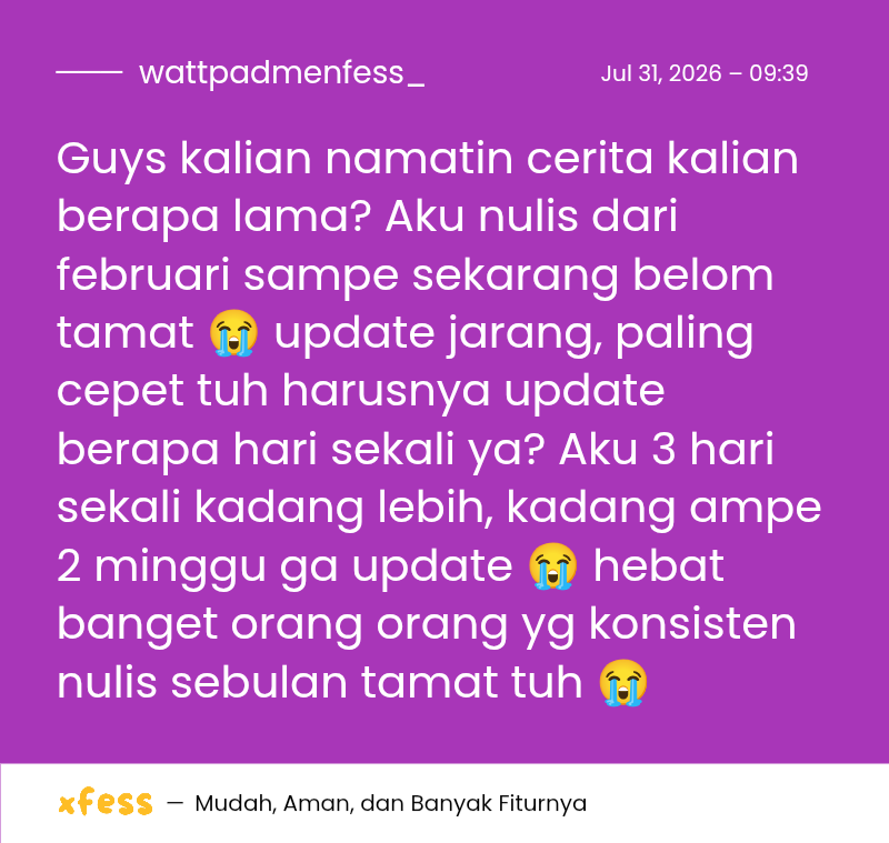 wattpadmenfess_'s tweet photo. Baiknya update /wp/ tuh klo cerita baru enaknya berapa hari sekali ya? https://t.co/EncszSHD7H