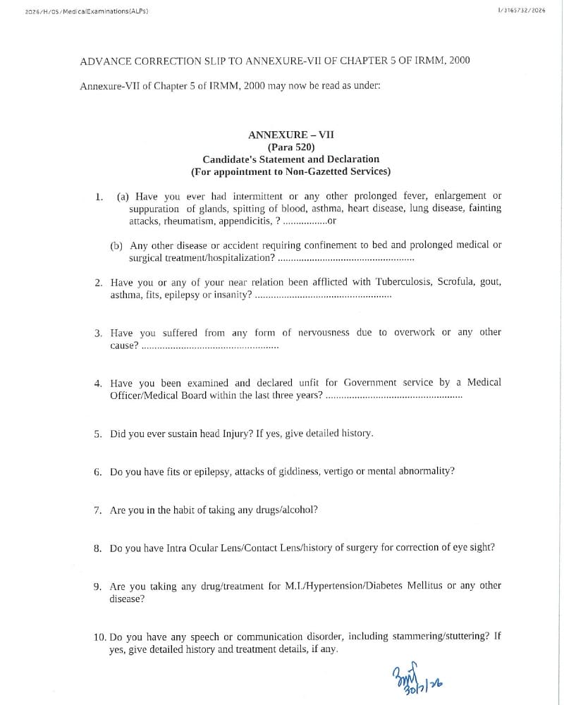StaffNews_In's tweet photo. Medical Examination of Railway Recruitment Candidates - Modification/Revision of Annexure-VII (Declaration) to Chapter 5 of IRMM 2000: Railway Board Order dated 30.07.2026
https://t.co/5tMRcNeLNl
#Railways #IndianRailways #RailwayBoard #RRB #MedicalExamination #Recruitment #RailwayRecruitment #staffnews #railwaynews