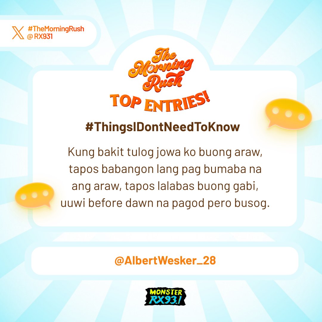 RX931's tweet photo. Top Entry: #ThingsIDontNeedToKnow from @AlbertWesker_28 #TheMorningRush https://t.co/blBhpvN8SU