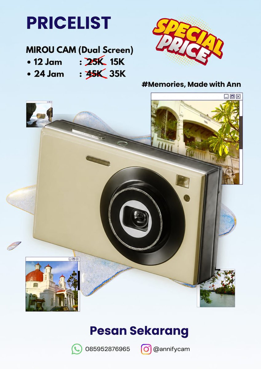 unicefess's tweet photo. [PP]

📸 Butuh Digicam tapi belum punya? Sewa aja!

Mau liburan, foto-foto, atau hasil foto vibes vintage? Tenang, kami punya solusinya😎

Annify Digicam memberikan pengalaman potret anda dalam momen apapun dengan vibes vintage✨️📸

💸SPECIAL PRICE💸
🔸 Filmonkish 🔸
- 24 Jam : 35K
- 12 Jam : 15K

✨Harga bersahabat, Kualitas Maksimal

Tinggal sewa, langsung gas potret foto keren! 🔥

Hubungi ⤵️
WA: 085952876965
IG: @annifycam

#Memories, Made With Ann