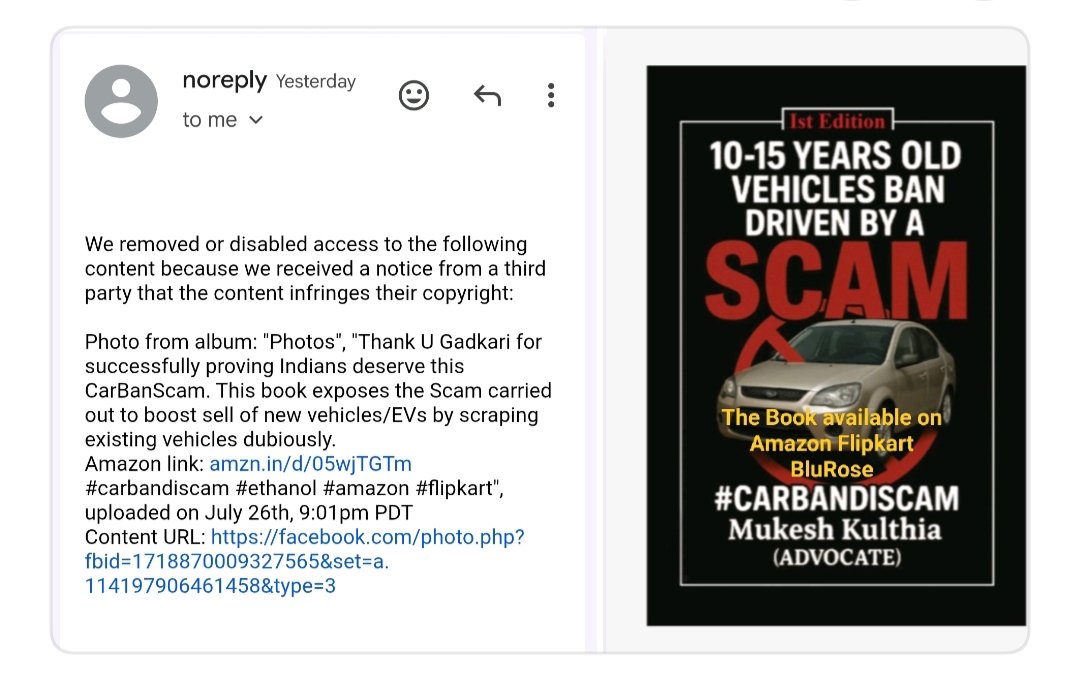 MukeshKulthia's tweet photo. My FB account has been suspended. This book has become worrisome to them which exposes the Vehicles Scraping Scam by multiple means, carried out to boost sell of new vehicles/EVs by scraping existing vehicles dubiously.
Amazon link: https://t.co/GutxmSU1wU
#carbandiscam #ethanol https://t.co/QanfKAFEE6
