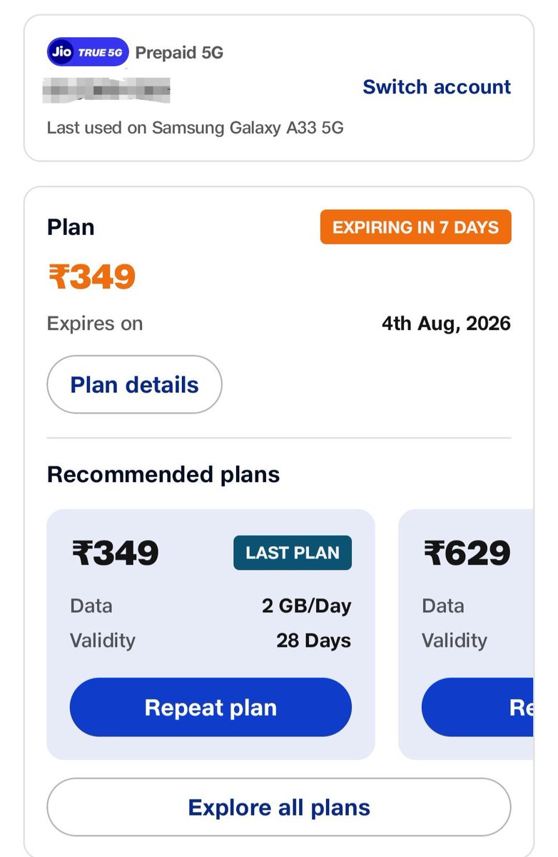 Itsbebo__'s tweet photo. I have a Jio SIM and I recharge it for ₹349 every month.

It supposedly provides unlimited 5G, but it doesn't happen that way. I have to recharge separately for data.

Jio is looting its customers. They charge ₹349.

But they don't provide full network coverage, which causes problems for people.

I will port my SIM to another company next month.