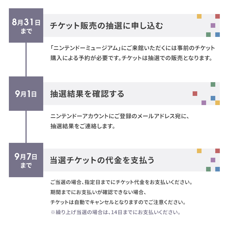Museum_Nintendo's tweet photo. [予約受付開始] 本日より、2026年11月の来館予約受付を開始しました。「チケットページ」よりお申し込みいただけます。
11月中に一部施設のメンテナンスを予定しております。ご了承ください。 
申し込みにはニンテンドーアカウント（作成無料）が必要です。 
なお、抽選結果は9月1日（火）午後の発表となります。
#ニンテンドーミュージアム
https://t.co/MnJC3ICeYB
