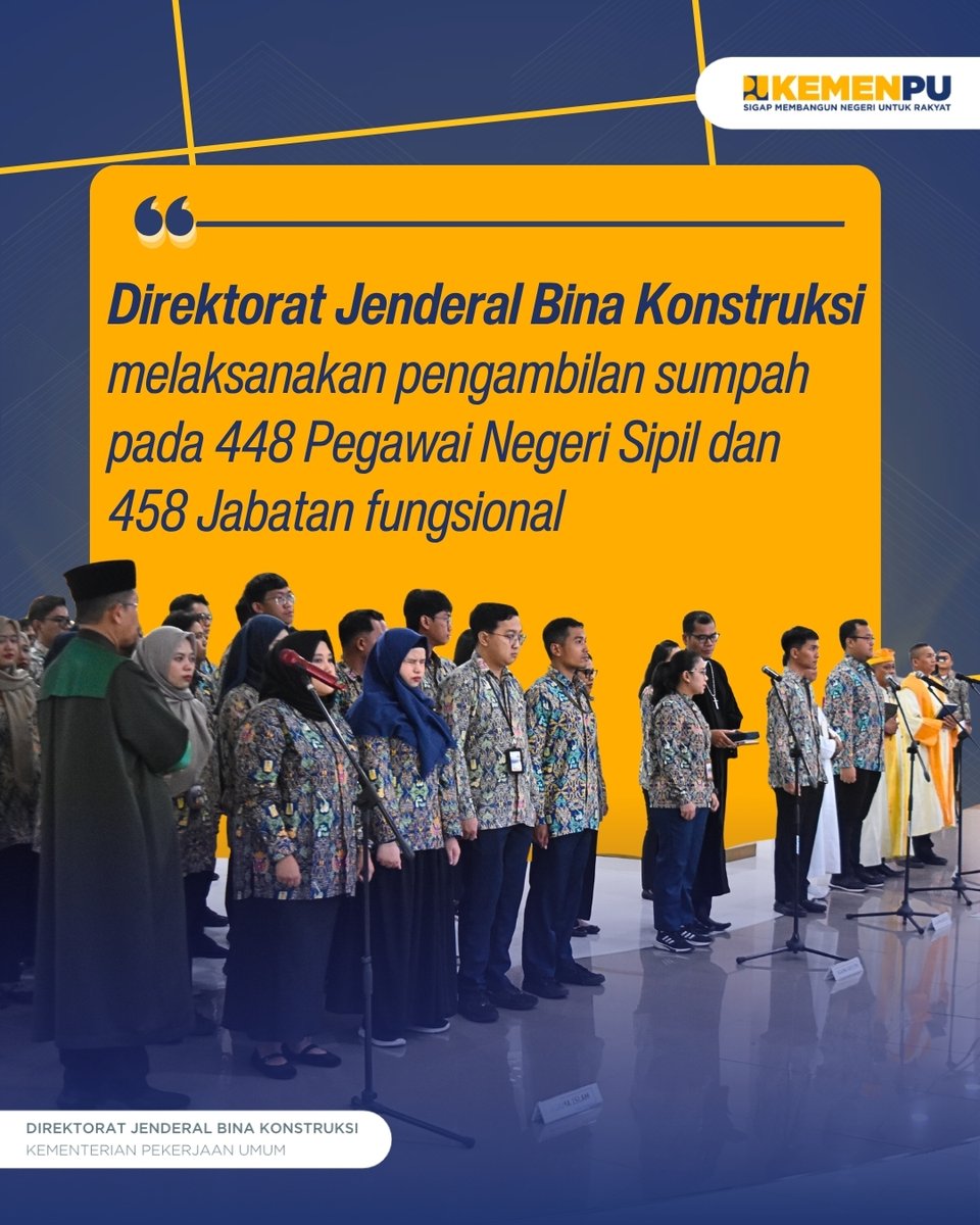 pu_binakons's tweet photo. Direktorat Jenderal Bina Konstruksi telah melaksanakan Kegiatan Pengambilan Sumpah 448 PNS dan 458 Jabatan Fungsional secara hybrid pada Rabu (29/7).  Plt. Direktur Jenderal Bina Konstruksi Indro Pantja P menekankan pentingnya  profesionalisme,  serta  menjaga integritas #PU608 https://t.co/Q9WDtJqrZI