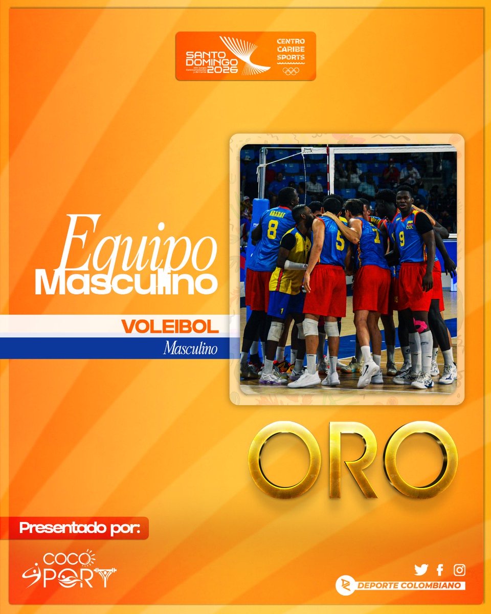 DeportColombia's tweet photo. ¡HISTÓRICO 🏆! COLOMBIA ES ORO EN EL VOLEIBOL 🏐

Por primera vez en la historia de los Juegos Centroamericanos y del Caribe la selección Colombia se lleva la medalla de oro 🥇 en el voleibol masculino.

¿A quién venció para ganar la medalla?

✅ COL 🇨🇴 3-2 MÉX 🇲🇽 
✅ COL 🇨🇴 3-2 DOM 🇩🇴
✅ COL 🇨🇴 3-0 SUR 🇸🇷 
✅ COL 🇨🇴 3-2 CUB 🇨🇺 
✅ COL 🇨🇴 3-2 PUR 🇵🇷

¡PARA LOS LIBROS DEL DEPORTE NACIONAL 💛💛💙❤️!