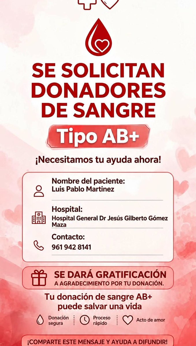 LeoOFarrell13's tweet photo. Ayuda a Salvar una vida

#TuxtlaGutiérrez #chiapas #TuxtlaGutiérrezchiapas #sangre #donacion #salvarvidas #sos #urgente #hospital #humanidad #AB https://t.co/2yHYvaxJFo