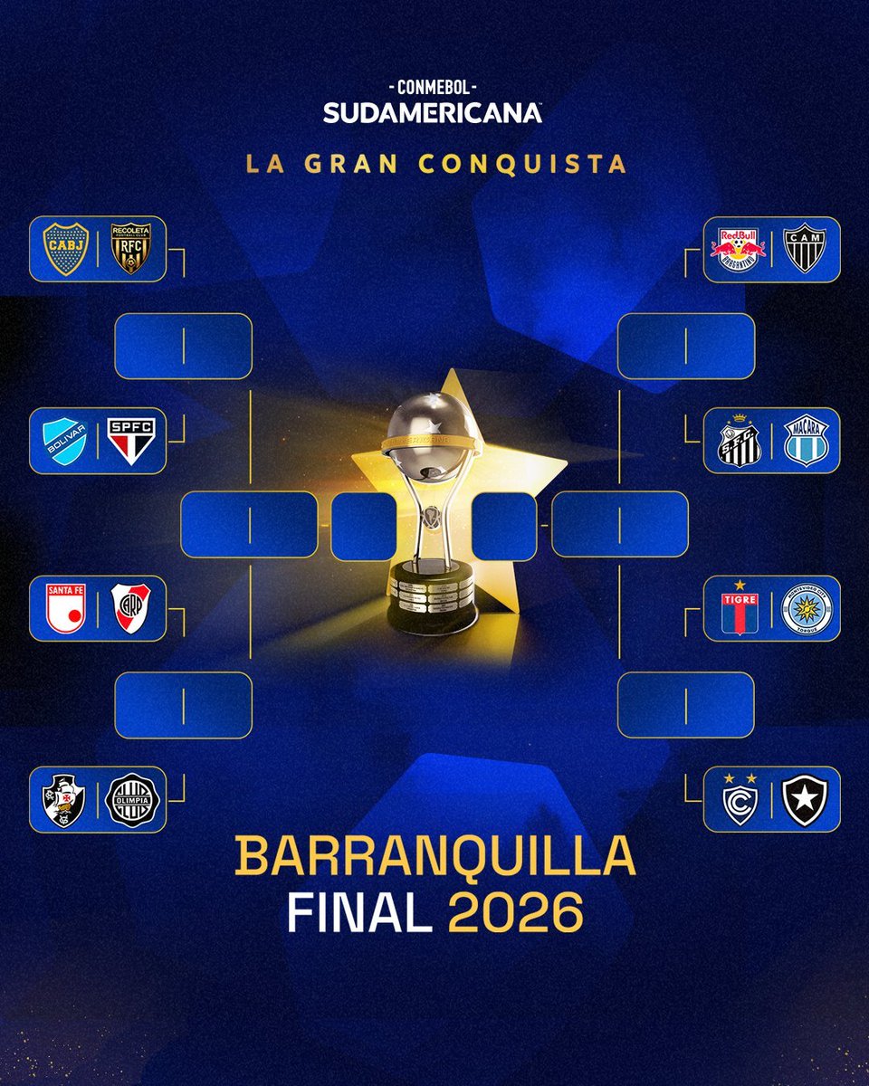 la12tuittera's tweet photo. 🔎ASÍ quedó el cuadro de la COPA SUDAMERICANA 2026.

▶️El ganador de #Boca - Recoleta enfrentará en 4tos al ganador de Bolívar - São Paulo. https://t.co/Bi91AP0apx