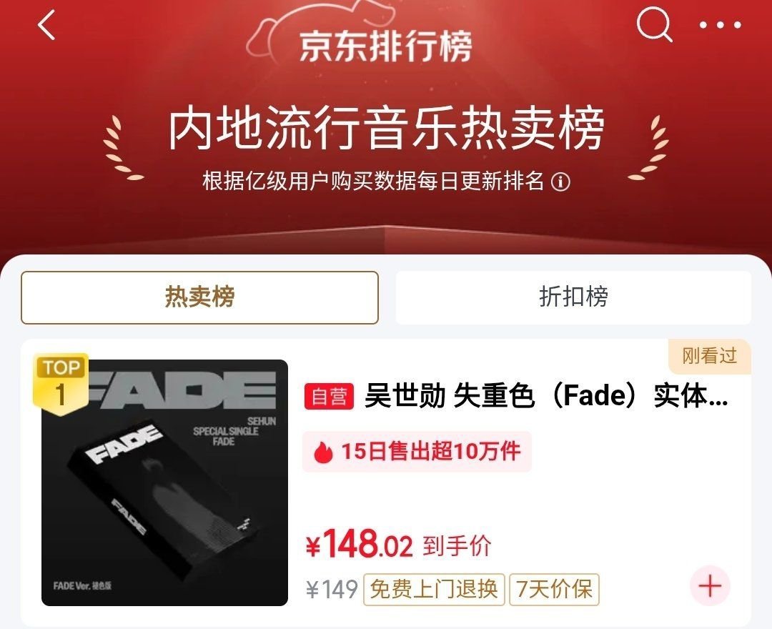 ohsehunph412_'s tweet photo. 🏆 Sehun's special solo single album FADE (失重色) continues to dominate the charts on JD App!✨

With 100,000+ total units sold, FADE is currently leading the "Mainland Pop Music Best Sellers Chart" :

🏆 #1 – FADE (Color Ver.)
🏆 #1 – FADE (Black Ver.)
🥈 #2 – FADE (Set)

Congratulations, Sehun! 🎉 Keep supporting FADE! 🧡

#SEHUN_FADE #SEHUN #세훈
