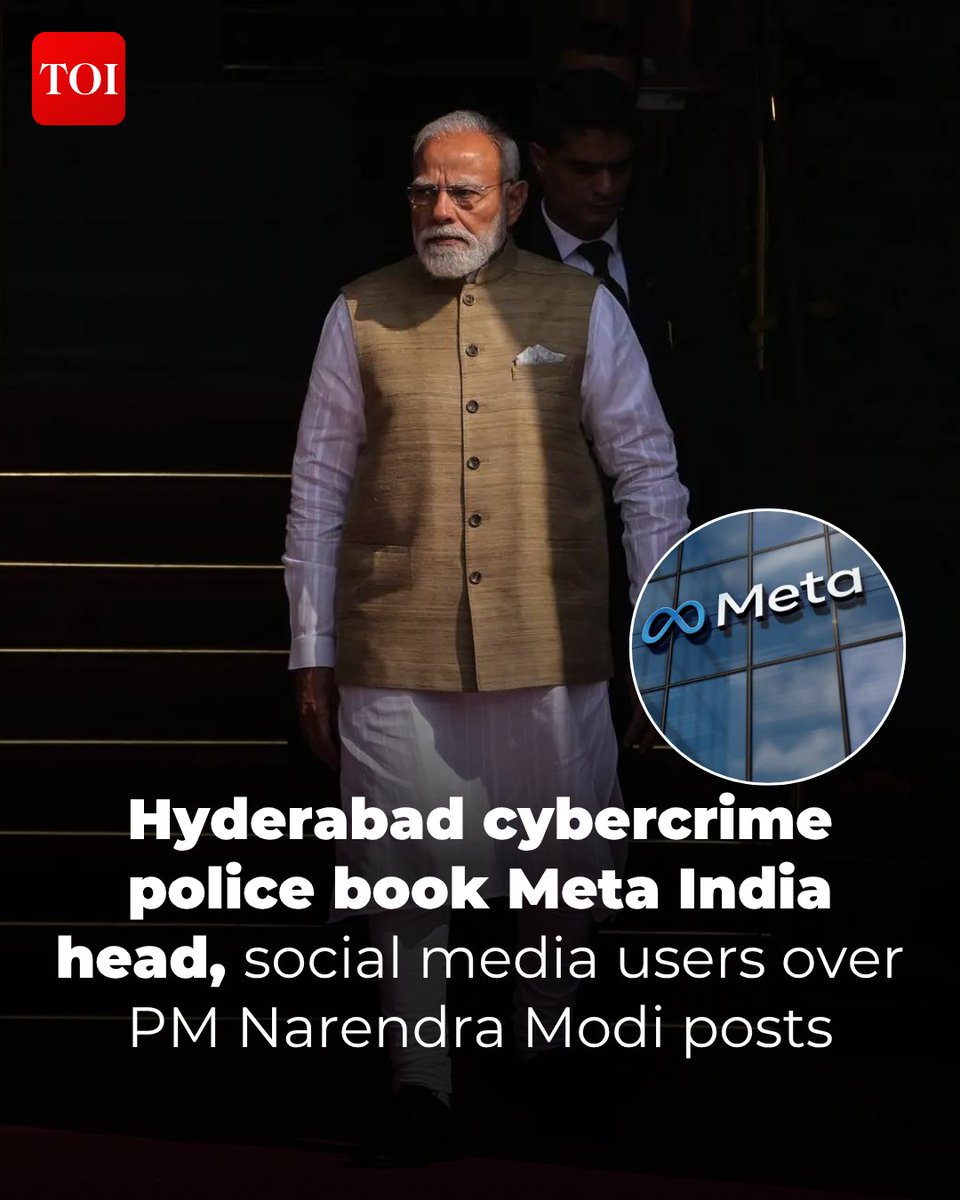 timesofindia's tweet photo. Cybercrime police have registered two cases against operators of several Facebook and Instagram accounts and parent company Meta’s India head over allegedly morphed and objectionable content targeting PM Narendra Modi during Cockroach Janta Party (CJP)-led NEET paper leak agitation. Cases were registered on complaints by BJP supporters alleging manipulated videos and images of the PM were circulated on social media.

More details 🔗https://t.co/dD8gNgErOM

Tap into nonstop news coverage with the TOI App 👉 https://t.co/ogFaRsUKyn

#CyberCrime #Meta #Facebook #Instagram #PMModi #NarendraModi #CockroachJantaParty #CJP #NEETPaperLeak #SocialMedia