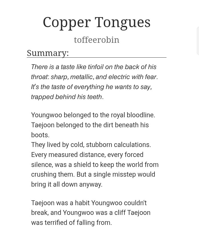 bookmarkbunny's tweet photo. #wetsand

Ch4 of Copper Tongues is up

(Prince Youngwoo x Valet Taejoon) 

https://t.co/PZoCeYYz8m https://t.co/TYJZ5RrGl0