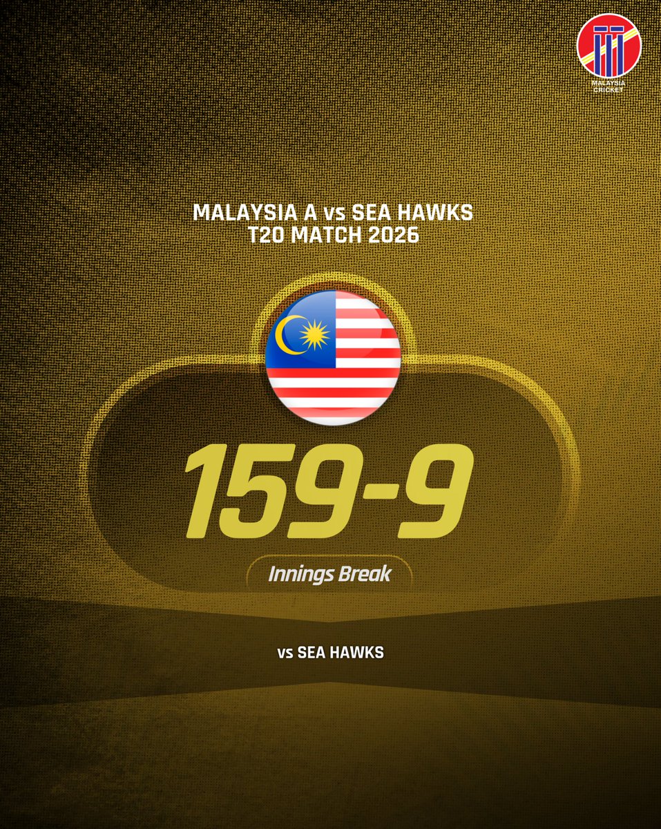 MalaysiaCricket's tweet photo. Malaysia A finish their innings on 159/9 in 20 overs against Sea Hawks in the T20 match.

A fighting effort with useful contributions throughout the innings has helped Malaysia A post a competitive total.

Sea Hawks require 160 runs from 20 overs to win. 🇲🇾🏏 https://t.co/9vgjDcxUVR