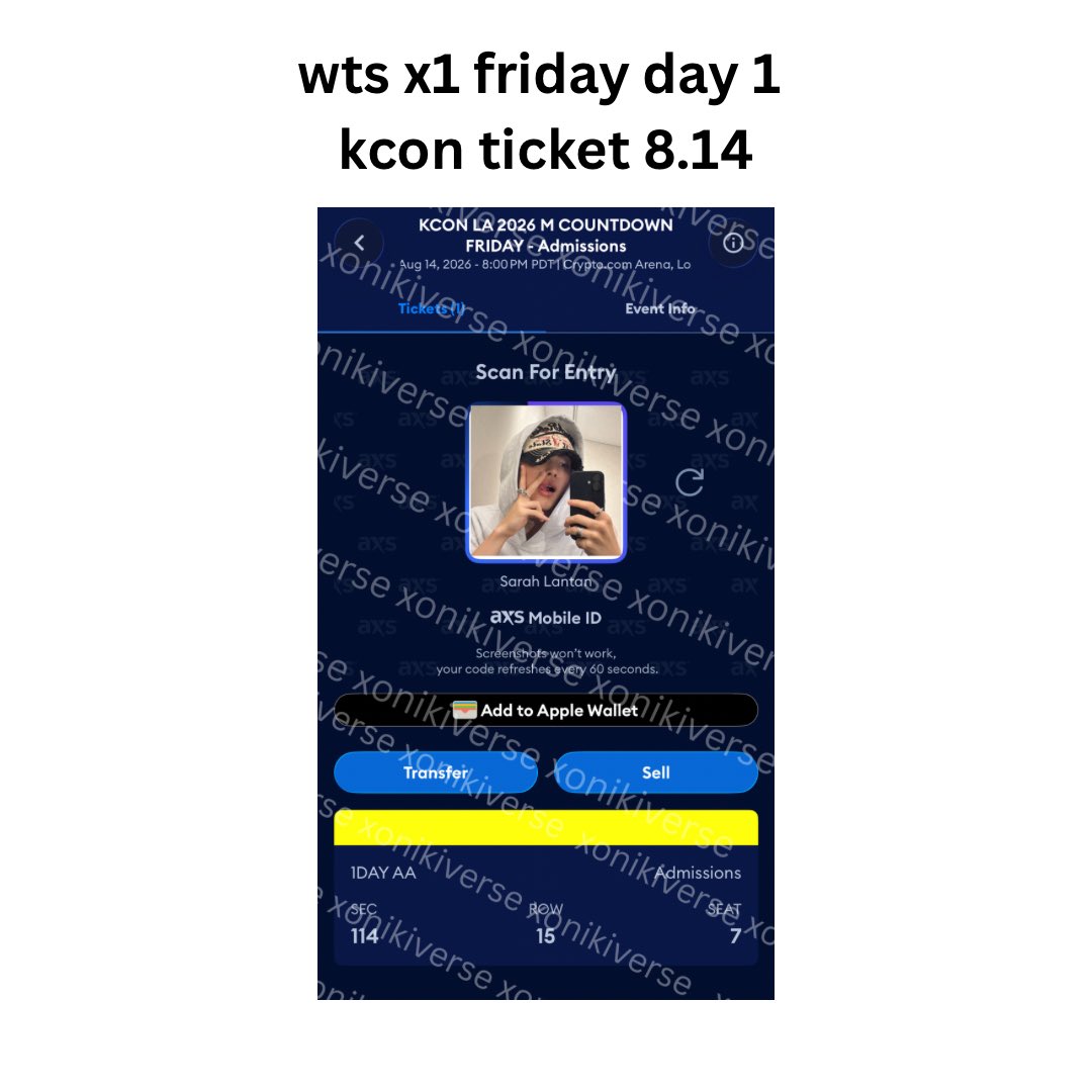 hrtsmura's tweet photo. wts x1 friday day 1 all day access kcon ticket

want: $290 (fv)

reason: friend can’t make it so i’m selling my ticket to take hers!

i accept venmo, zelle, and cashapp
can facetime and show proofs of purchase! https://t.co/44gPM90uRf
